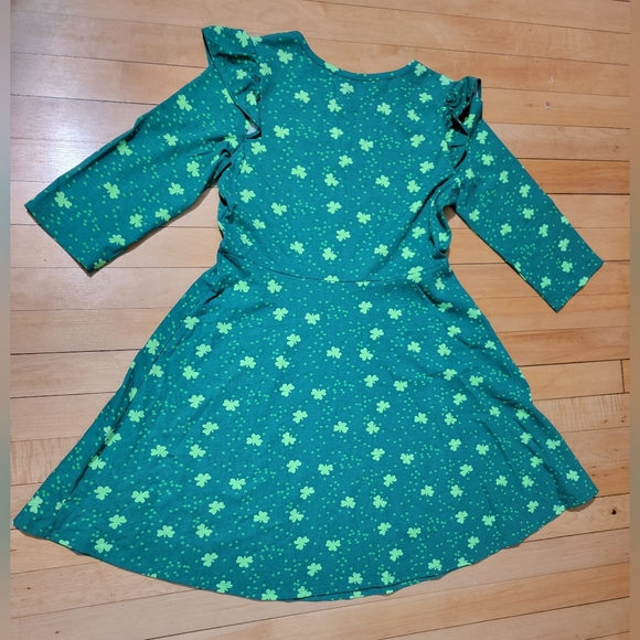 Cat & Jack Girls Green Shamrock Dress St. Patrick’s day 14/16 XLarge 3/4 Sleeve - Picture 5 of 7